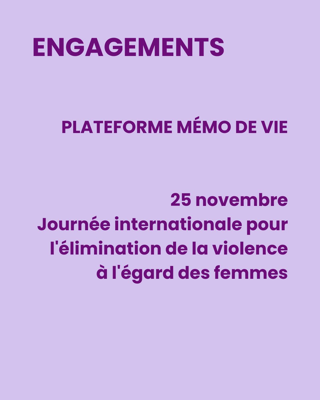 25 novembre 2025 : Journée internationale pour l’élimination de la violence à l’égard de la femme – Focus sur Mémo de vie
